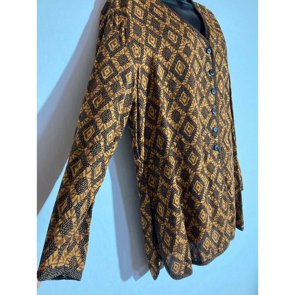 ELLEN FIGG Made in USA Geometric Long Sleeve Blouse Size 16 - Picture 2 of 6